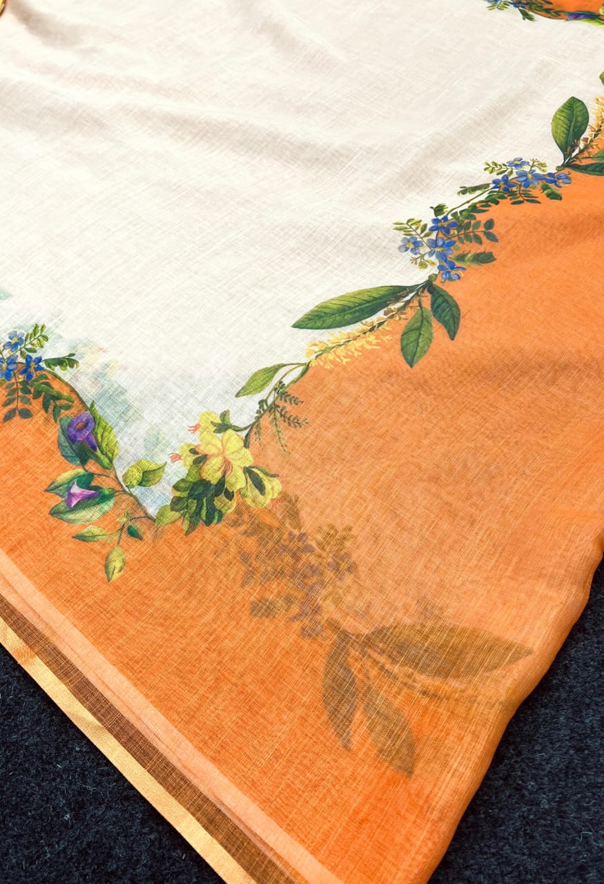 MG 536 Plain Linen Digital Printed Designer Saree Suppliers In India